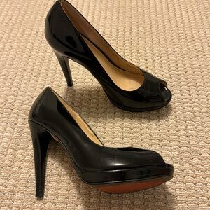 Cole Haan black patent leather peep toe heels